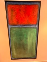 Large Unsigned Framed Oil On Canvas - Red, Green, Blue