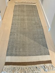 Small Lulu & Georgia Woven Runner Rug - Charcoal, White, Tan With Fringe