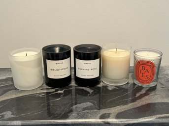 Collection Of Five Luxury Scented Candles In Glass Holders - Apotheke, Byredo, Diptyque