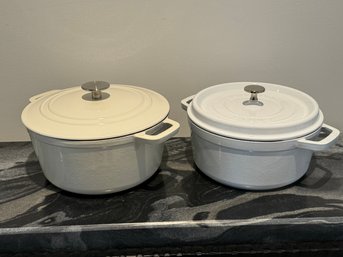 Pair Of White & Cream Cast Iron Dutch Ovens - Hearth & Hand And Staub