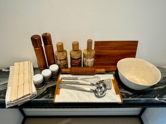 Lovely Assemblage Of Wood, Ceramic, Metal & Stone Kitchen Items