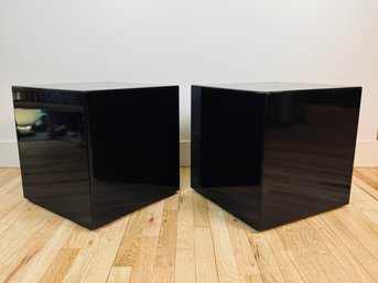 Pair Of Black Lacquer Cube Tables