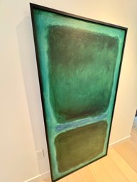 Large, Unsigned Black Wood Framed Oil On Canvas - Greens & Blue