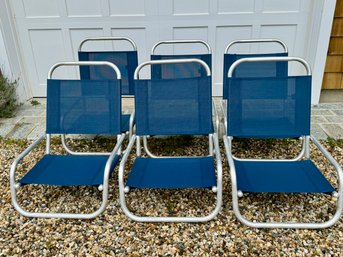 Collection Of Six Telescope Casual Sun And Sand Navy Mesh Aluminum Beach Chairs  - $600.00