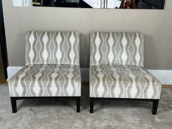 Pair Of Holly Hunt Side Chairs - Sand, Tan And Cream With Dark Wood Legs  - Purchased For $5500 Each