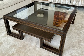 Large Scale Dark Wood Coffee Table With Glass Top And Shelf  - Purchased For $6000