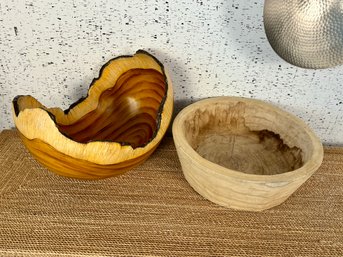Two Decorative Wooden Pieces - Planter And Bowl