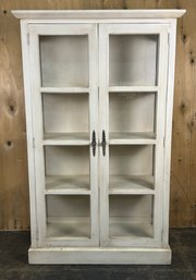 Cream Painted Display Cabinet With Glass Doors And Four Shelves