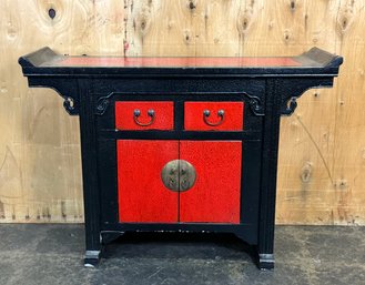 Distressed Painted Asian Alter Table - Black And Red