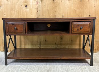 Dark Wood Entertainment Console With Metal X Detail