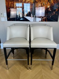 Collection Of Four Dark Wood, Taupe Leather And Silver Metal Bar Stools  - Purchased For $2600 Each