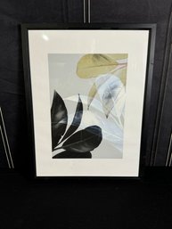 Framed, Unsigned Pastel On Paper Print - Leaves In Brown, Black & Green