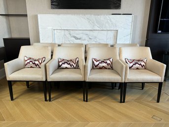 Collection Of Eight Custom Bright Chair Company In Lacquer Ebony With Sand Linen  - Purchased For $1450 Each