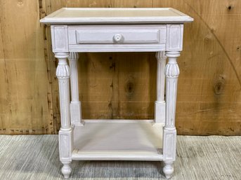 Single Painted White Carved Leg Side Table With One Drawer - Distressed