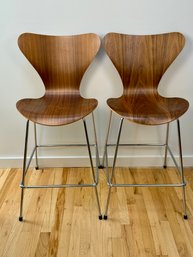 Pair Of Design Within Reach - Republic Of Fritz Hansen Arne Jacobson Walnut Series 7 Stools - Two Of Two