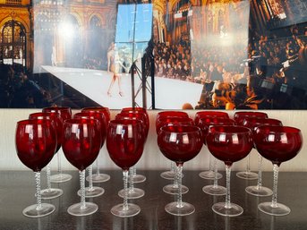 Set Of Red Bubble Glass With Clear Stems Wine Glasses - Red Wine - 18 Glasses