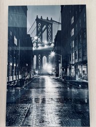 Signed Peter Lik - Black And White Photo Of Wet Street And Bridge - 558/950