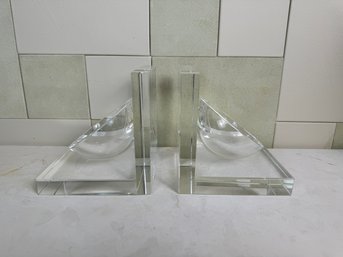 Pair Of Clear Glass Bassman Blaine Lazy Susan Crystal Sphere Bookends