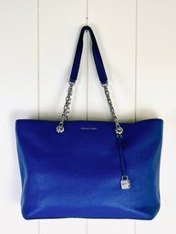 Michael Kors Electric Blue Pebble Leather Two Handle Chain Tote Bag