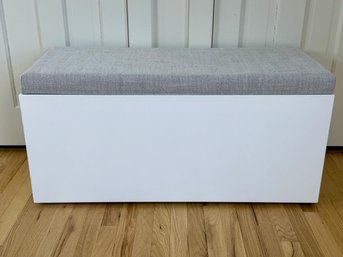 CB2 White Lacquer Storage Bench With Upholstered Seat