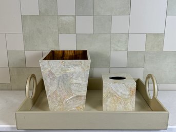 Collection Of Cream Bedroom Decorative Items - Tray And Tissue Box