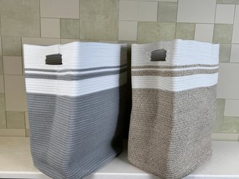 Pair Of Woven Baskets - Greys And Tans