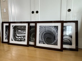 Set Of Five Framed Photographs Of Grand Stairways - Dark Wood Frames