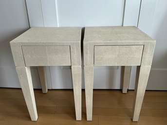 Pair Of Cream Faux Shagreen Nightstands - One Drawer