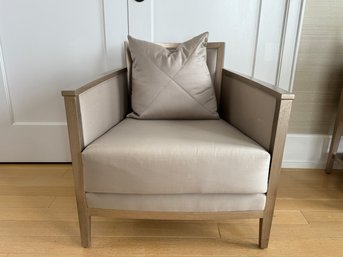 Adriana Hoyos Tan Armchair With Pickled Wood Frame  - Purchased For $3k