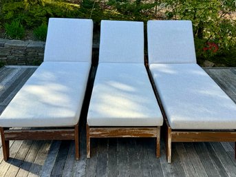 Set Of Three Wood Modern Lounge Chairs - These Need To Be Refinished With CB2 Sand Cushions