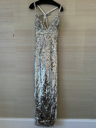 New With Tags Carolina Herrera Gown With Silver Sequins & Crystal Accents - Size 10