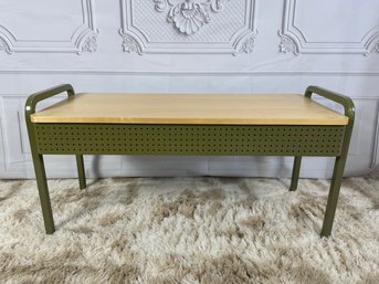Urban Outfitters Green Metal And Blonde Wood Storage Bench