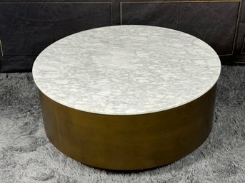 West Elm Drum Table - Brass Base With Marble Top