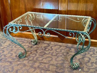 Distressed Wrought Iron Coffee Table With Scrolled Legs