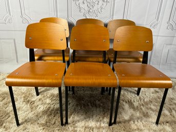 Set Of Six Jean Prouve Original Standard Dining Chairs