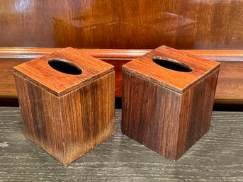 Pair Of Lacquered Wood Tissue Boxes