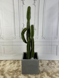 Faux Cactus In Grey Resin Pot