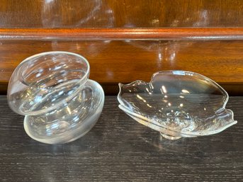 Steuben Crystal Nimbus Vase And Vintage 1960's Calyx Petal Shaped Bowl