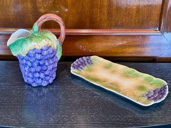 Made In Portugal Grape Motif Platter And Pitcher