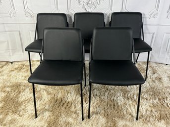Set Of Five Black MAD Sling Dining Chairs With Eco-leather Backs And Seats