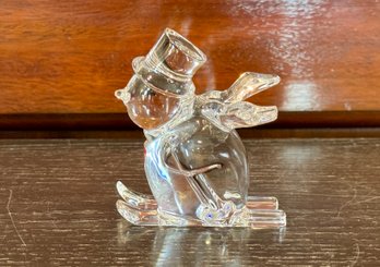 Baccarat France Clear Crystal Skiing Snowman Figurine - New In Box