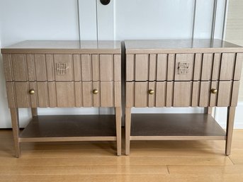 Pair Of Bedside Tables - Champagne Color Finish With Brass Pulls - Two Drawer  - Purchased For $2600 Each