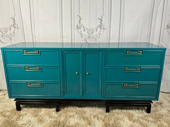 Mid Century Modern American Of Martinsville Turquoise Lacquered Credenza Dresser