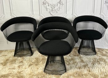 Set Of Four France And Sons Platner Dining Chairs - Black Wool And Metal