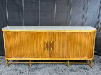 Anthropologie Deluxe Tamboured Buffet With Two Shelves - Top Marble Has A Crack