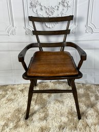 Jonathan Charles Heavy Country Style Dark Oak Wood Arm Chair With Leather Cushion