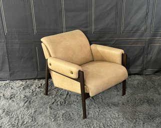 West Elm Stanton Leather Chair With Dark Wood Frame