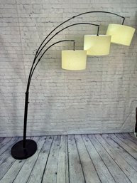 Three Light Arc Standing Lamp With Cream Fabric Shades