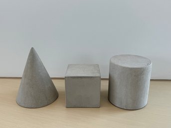 Set Of Unmarked Three Gray Stone Or Concrete Decor Items