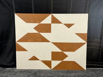 Camel/rust And White Abstract Print On Canvas